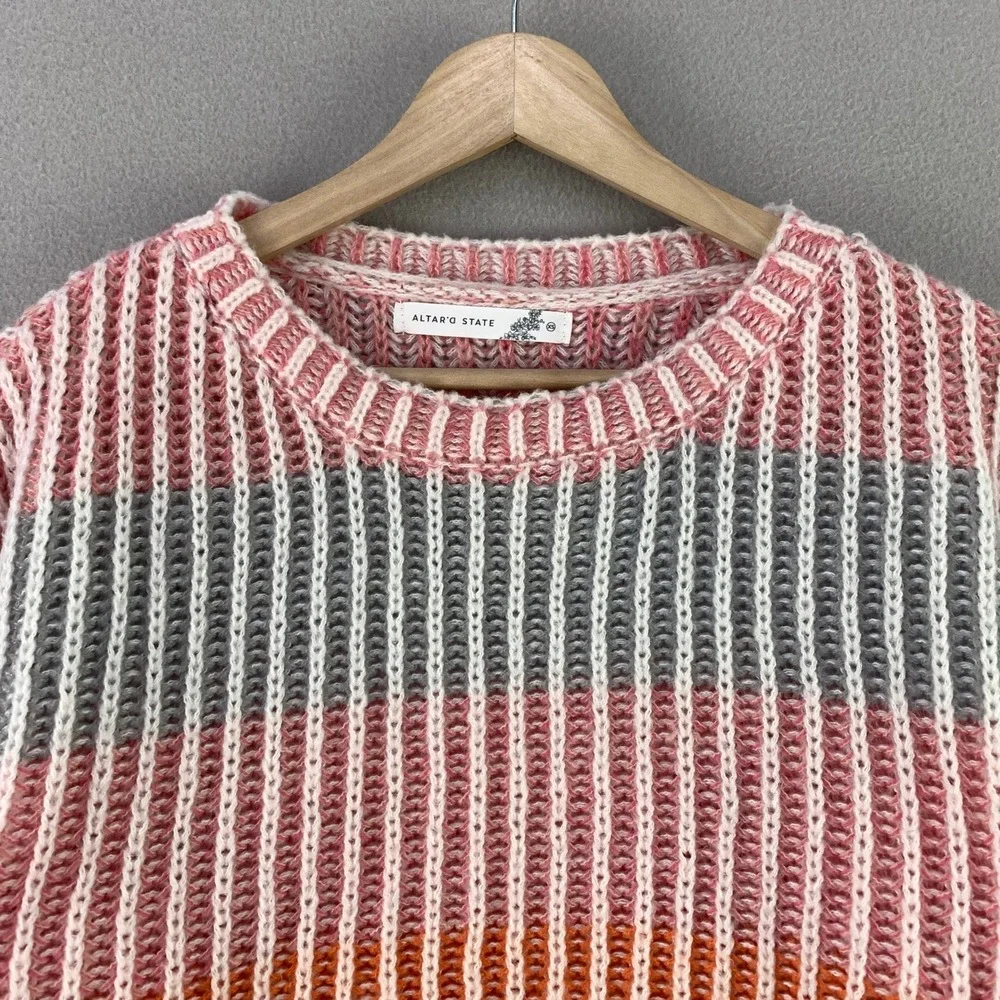 Altar'd State Sweater Womens XS Multi Color Striped Cropped Knit Boho Oversized